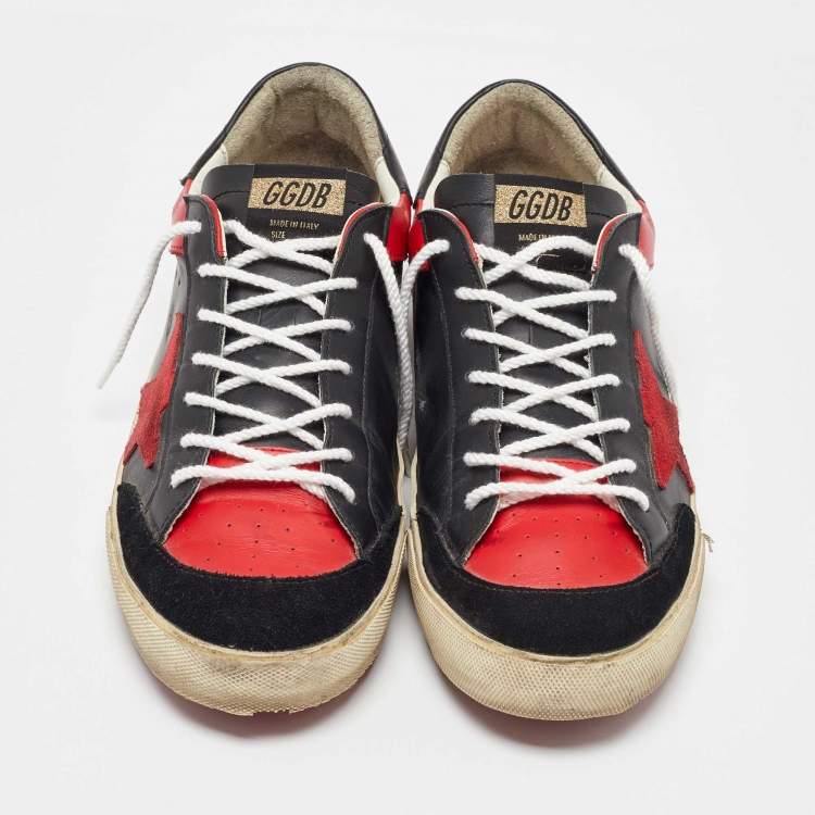 Pre Owned Golden Goose Black/Red Leather Superstar Low Top Sneakers Size 43