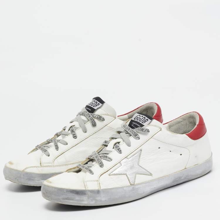 Pre Owned Golden Goose White Leather Superstar Lace Up Sneakers Size 43