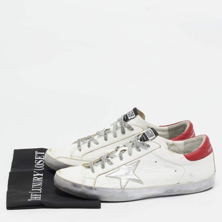 Pre Owned Golden Goose White Leather Superstar Lace Up Sneakers Size 43