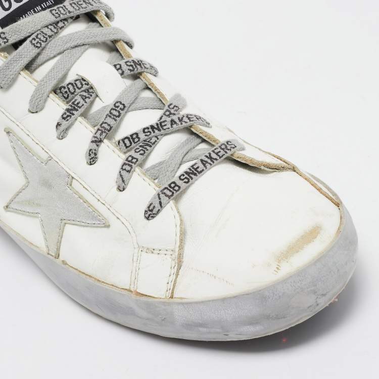 Pre Owned Golden Goose White Leather Superstar Lace Up Sneakers Size 43