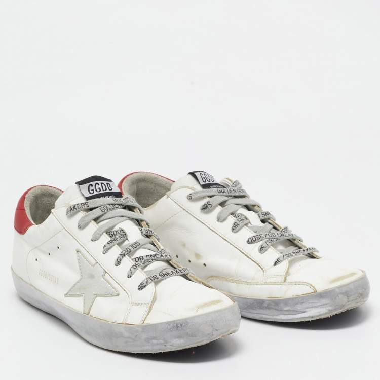 Pre Owned Golden Goose White Leather Superstar Lace Up Sneakers Size 43