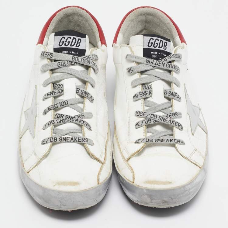 Pre Owned Golden Goose White Leather Superstar Lace Up Sneakers Size 43