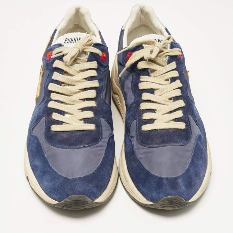 Pre Owned Golden Goose Navy Blue Nylon and Suede Lace Up Sneakers Size 46