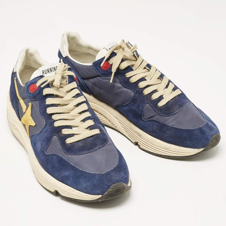 Pre Owned Golden Goose Navy Blue Nylon and Suede Lace Up Sneakers Size 46