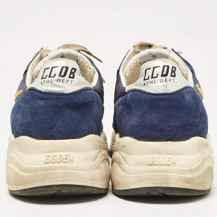 Pre Owned Golden Goose Navy Blue Nylon and Suede Lace Up Sneakers Size 46