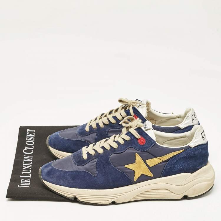 Pre Owned Golden Goose Navy Blue Nylon and Suede Lace Up Sneakers Size 46