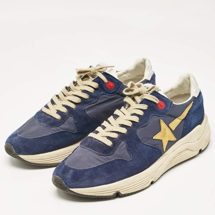 Pre Owned Golden Goose Navy Blue Nylon and Suede Lace Up Sneakers Size 46