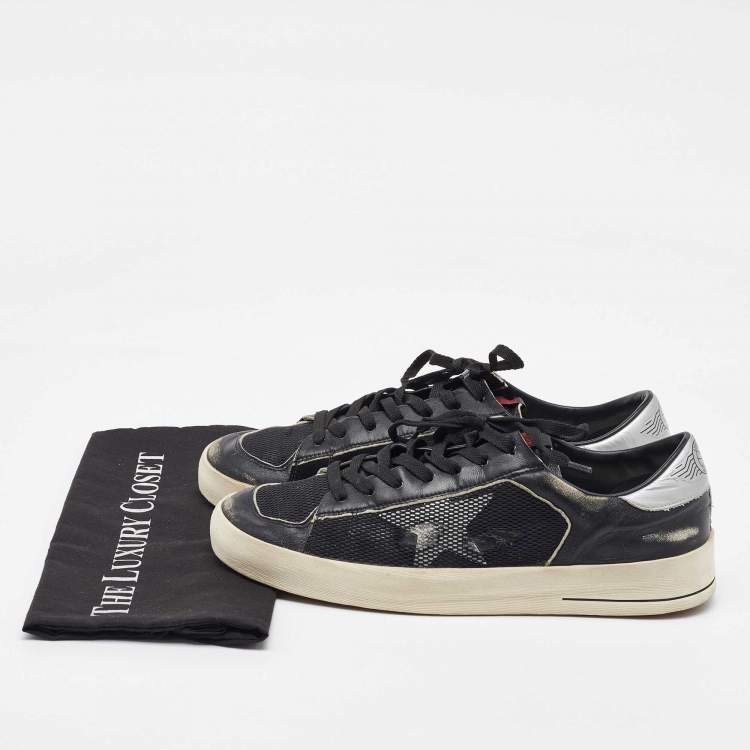 Pre Owned Golden Goose Black/Silver Leather and Mesh Stardan Low Top Sneakers Size 44