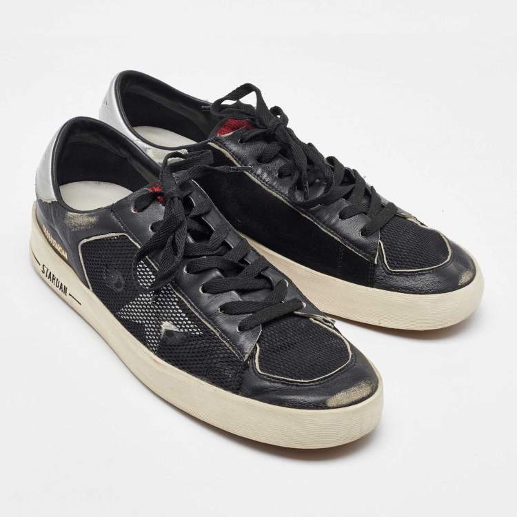 Pre Owned Golden Goose Black/Silver Leather and Mesh Stardan Low Top Sneakers Size 44