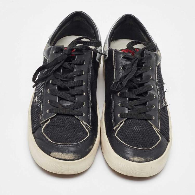 Pre Owned Golden Goose Black/Silver Leather and Mesh Stardan Low Top Sneakers Size 44