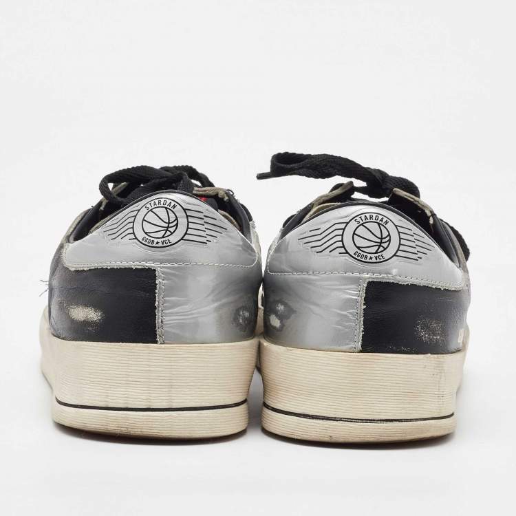 Pre Owned Golden Goose Black/Silver Leather and Mesh Stardan Low Top Sneakers Size 44