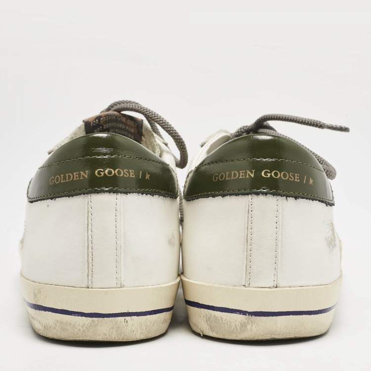 Pre Owned Golden Goose White/Green Leather and Suede Super Star Sneakers Size 43