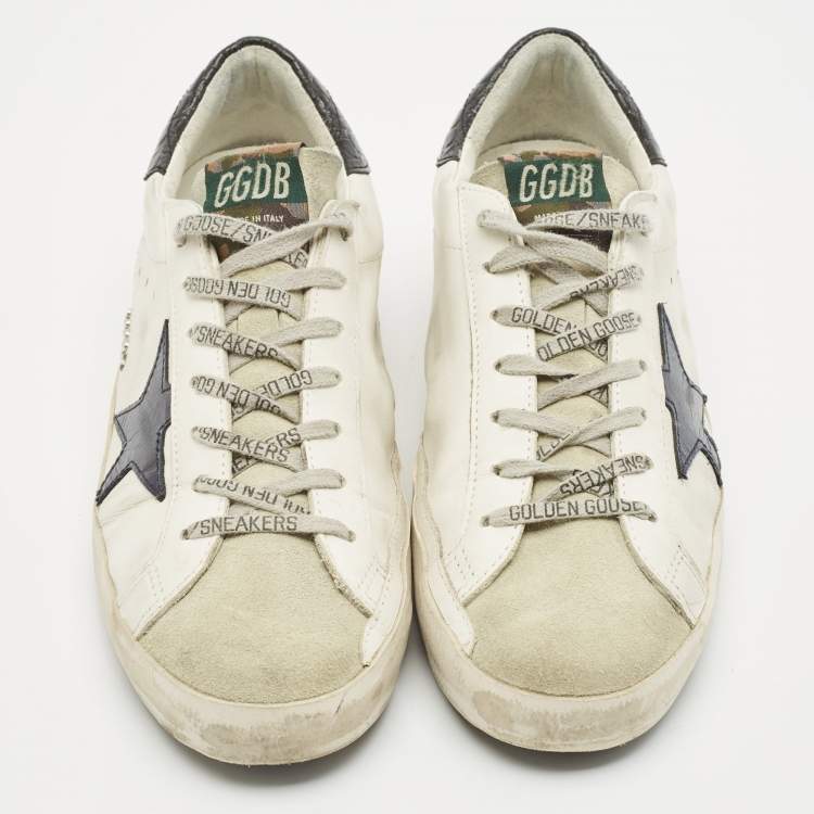 Pre Owned Golden Goose White Leather and Suede Superstar Low Top Sneakers Size 43