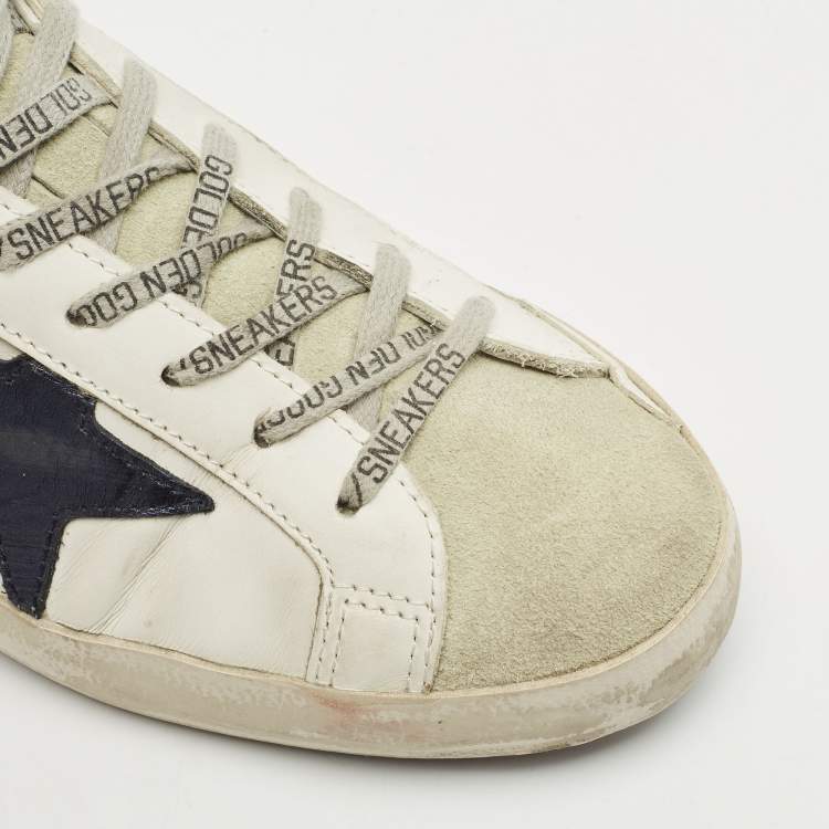 Pre Owned Golden Goose White Leather and Suede Superstar Low Top Sneakers Size 43