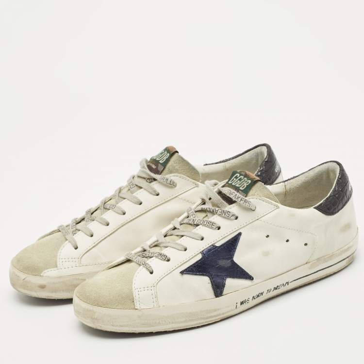Pre Owned Golden Goose White Leather and Suede Superstar Low Top Sneakers Size 43