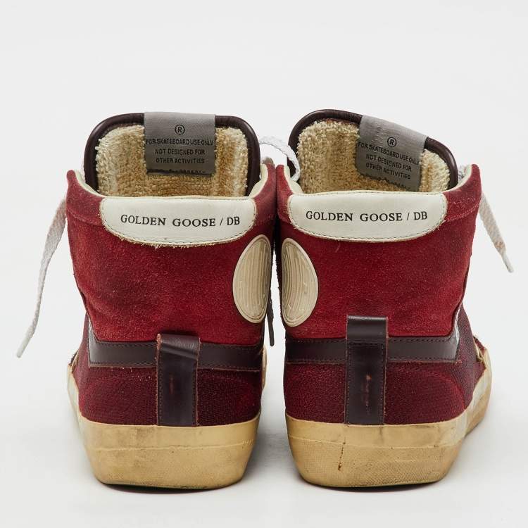 Pre Owned Golden Goose Burgundy Suede and Metallic Mesh Mid Star Sneakers Size 42