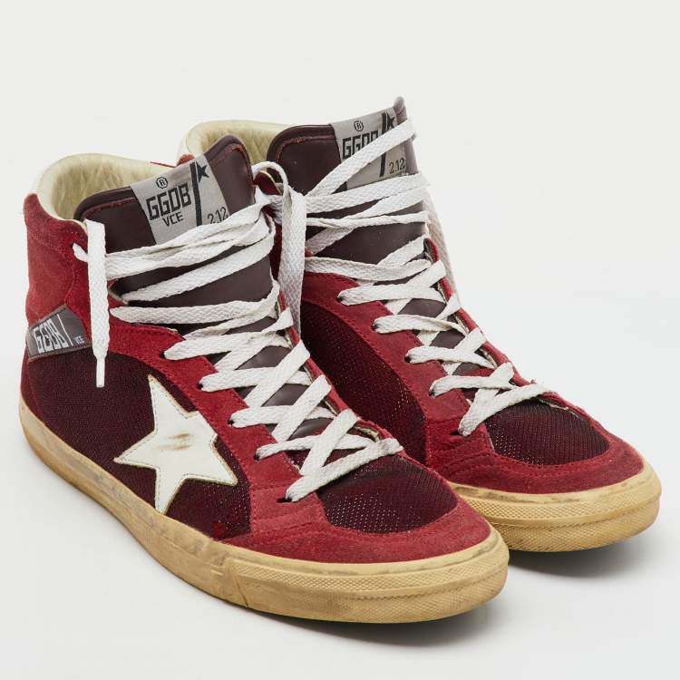 Pre Owned Golden Goose Burgundy Suede and Metallic Mesh Mid Star Sneakers Size 42