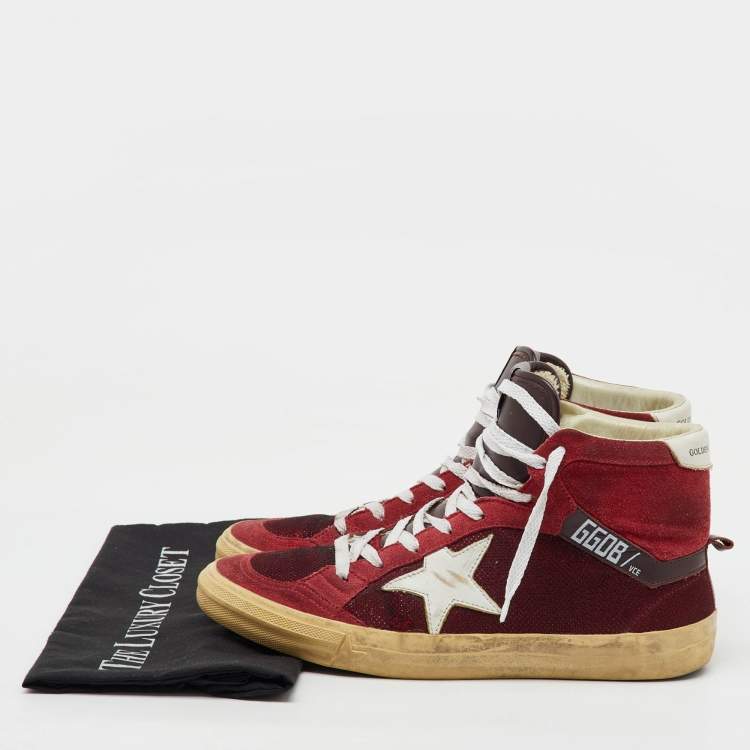 Pre Owned Golden Goose Burgundy Suede and Metallic Mesh Mid Star Sneakers Size 42