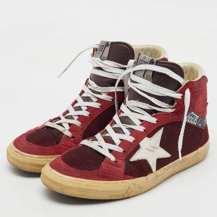Pre Owned Golden Goose Burgundy Suede and Metallic Mesh Mid Star Sneakers Size 42
