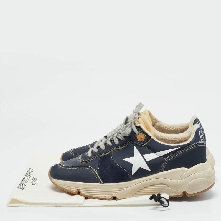 Pre Owned Golden Goose Blue/White Leather Running Sole Low Top Sneakers Size 40