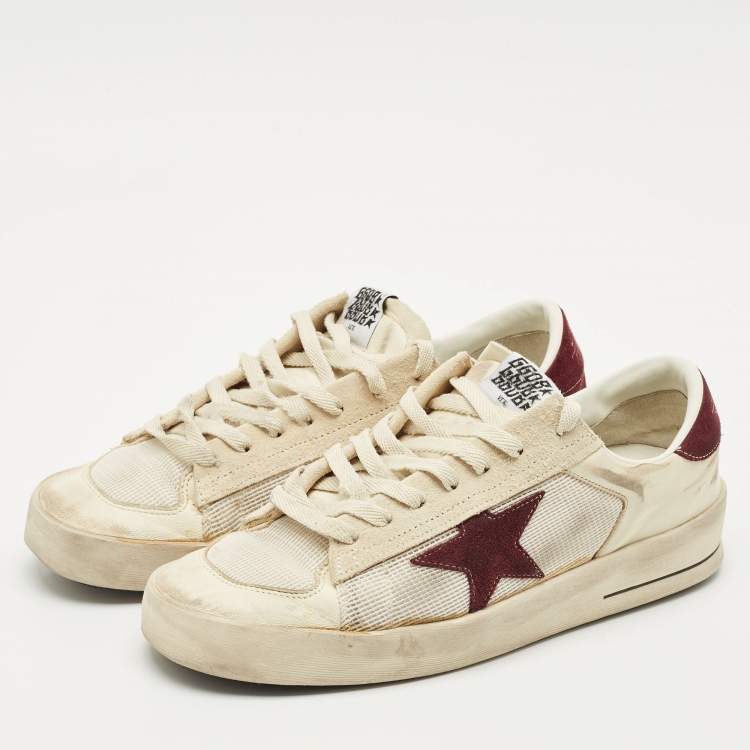 Pre Owned Golden Goose White/Purple Suede and  Leather Stardan Lace Up Sneakers Size 43