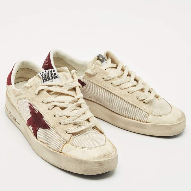 Pre Owned Golden Goose White/Purple Suede and  Leather Stardan Lace Up Sneakers Size 43