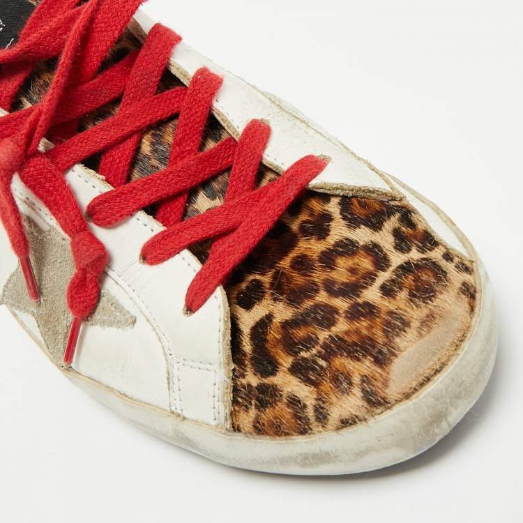 Pre Owned Golden Goose White/Brown Calf Hair Leather Super Star Sneakers Size 41