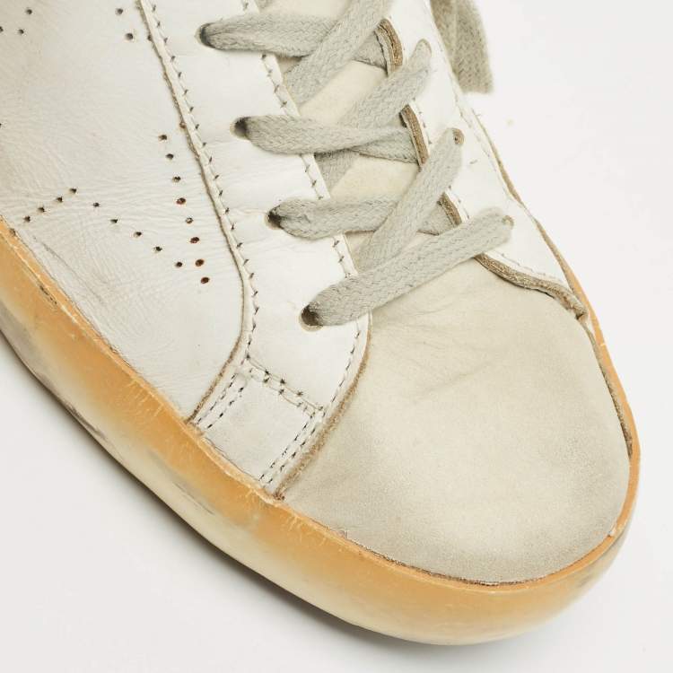 Pre Owned Golden Goose White Nubuck and Leather Super Star Sneakers Size 41
