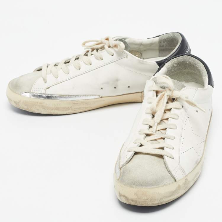 Pre Owned Golden Goose White/Black Leather and Suede  Superstar Sneakers Size 42
