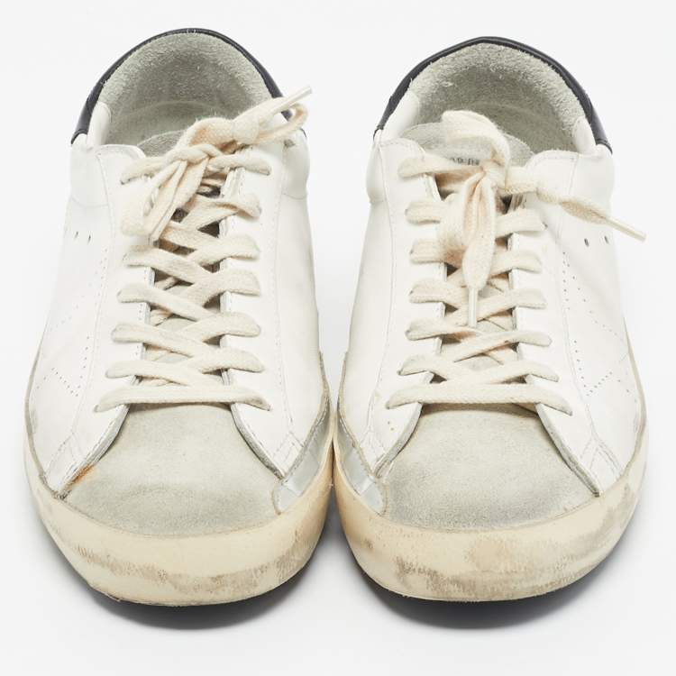Pre Owned Golden Goose White/Black Leather and Suede  Superstar Sneakers Size 42