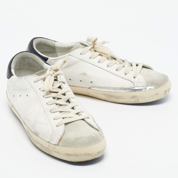 Pre Owned Golden Goose White/Black Leather and Suede  Superstar Sneakers Size 42