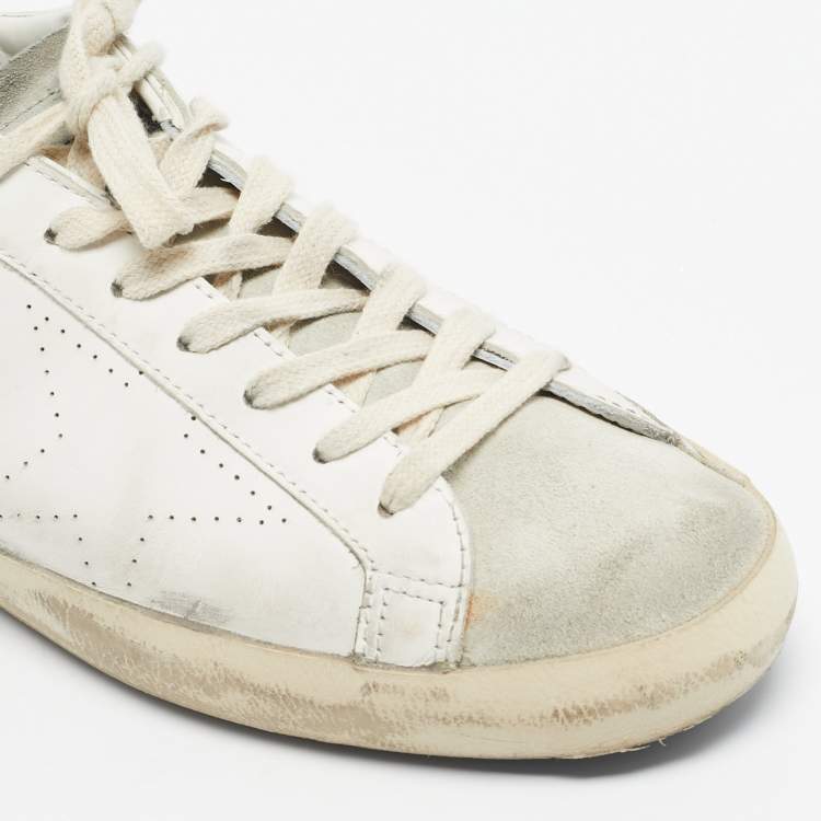 Pre Owned Golden Goose White/Black Leather and Suede  Superstar Sneakers Size 42
