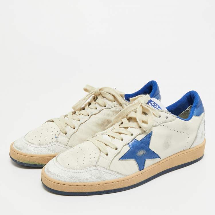 Pre Owned Golden Goose White/Blue Leather Superstar Low Top Sneakers Size 39