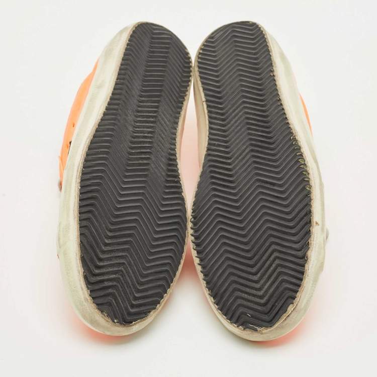 Pre Owned Golden Goose Orange Leather and Nubuck Leather Superstar Low Top Sneakers Size 44