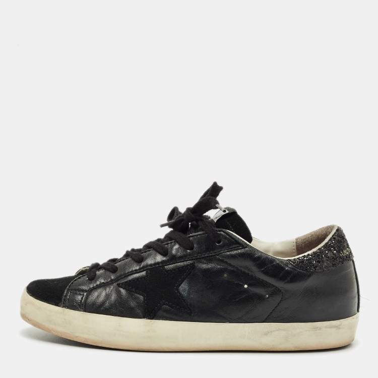 Pre Owned Golden Goose Black Suede and Leather Superstar Low Top Sneakers Size 39