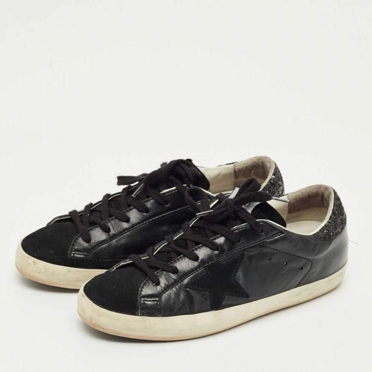 Pre Owned Golden Goose Black Suede and Leather Superstar Low Top Sneakers Size 39
