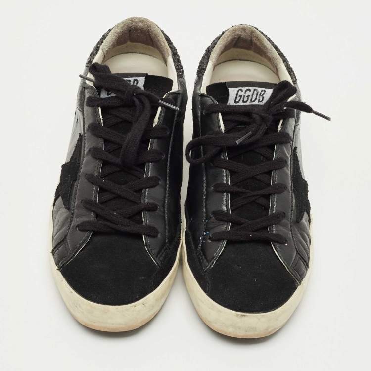 Pre Owned Golden Goose Black Suede and Leather Superstar Low Top Sneakers Size 39