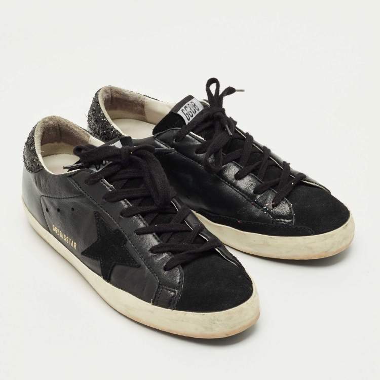 Pre Owned Golden Goose Black Suede and Leather Superstar Low Top Sneakers Size 39