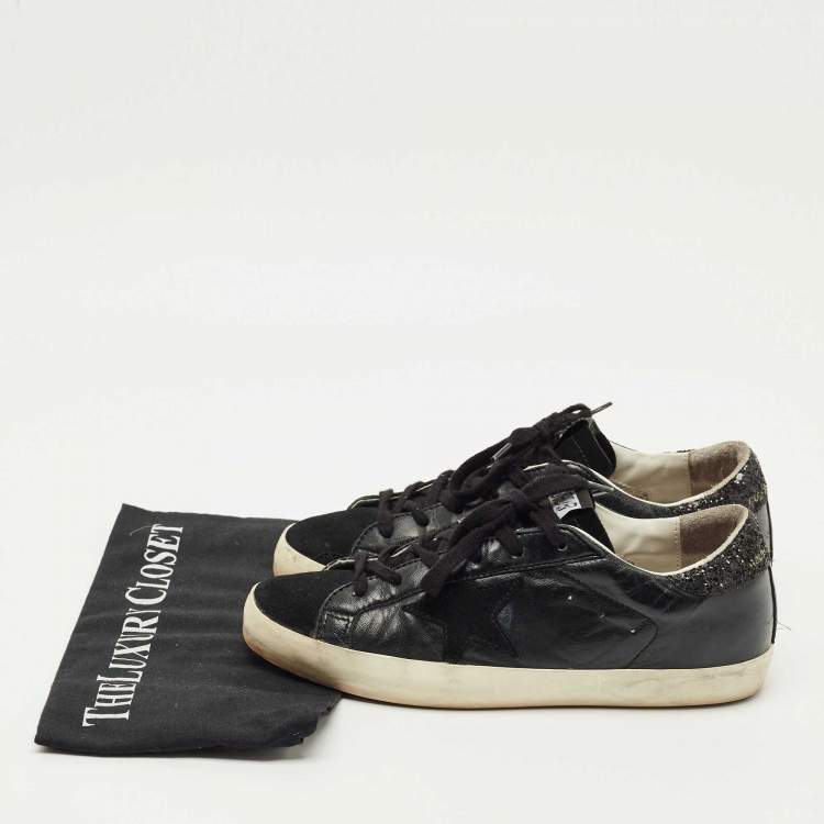 Pre Owned Golden Goose Black Suede and Leather Superstar Low Top Sneakers Size 39
