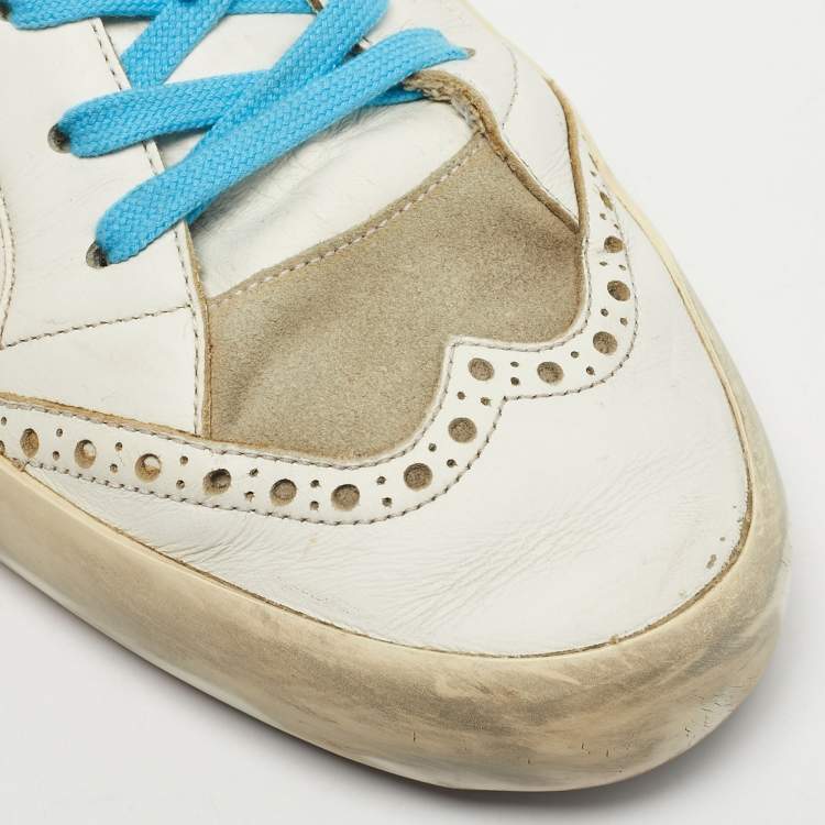 Pre Owned Golden Goose White Croc Embossed Leather and Leather mid star Mid Top Sneakers Size 43