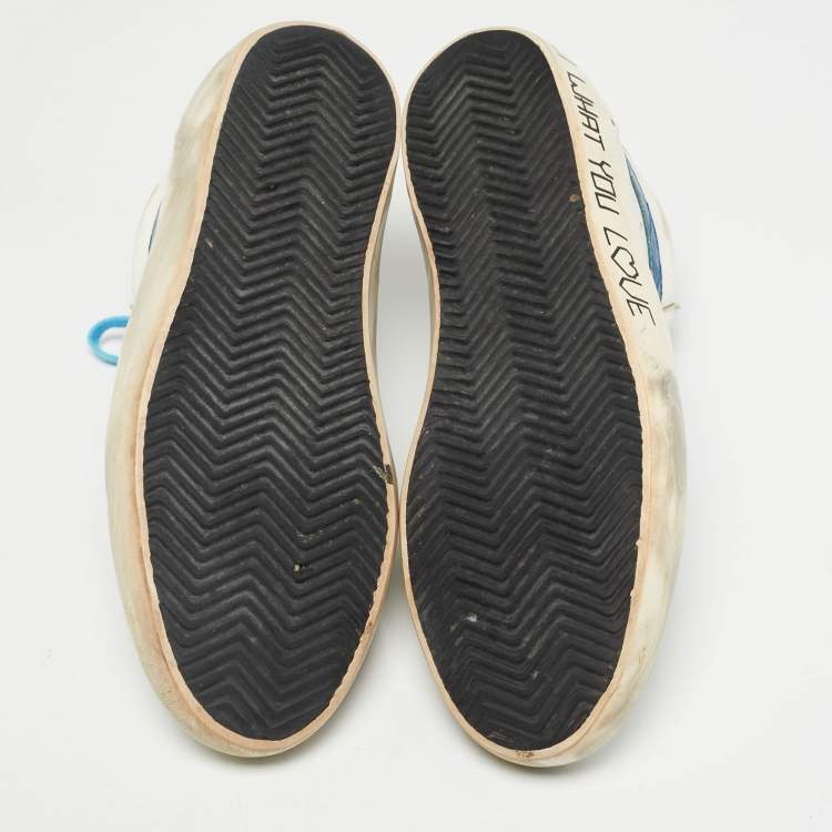 Pre Owned Golden Goose White Croc Embossed Leather and Leather mid star Mid Top Sneakers Size 43