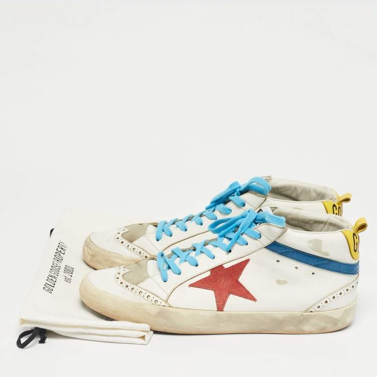 Pre Owned Golden Goose White Croc Embossed Leather and Leather mid star Mid Top Sneakers Size 43