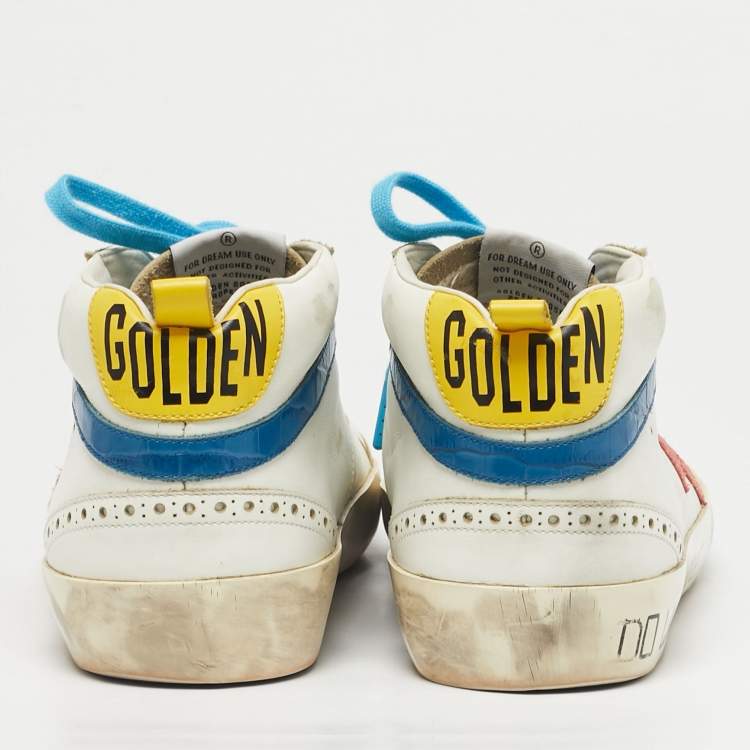 Pre Owned Golden Goose White Croc Embossed Leather and Leather mid star Mid Top Sneakers Size 43