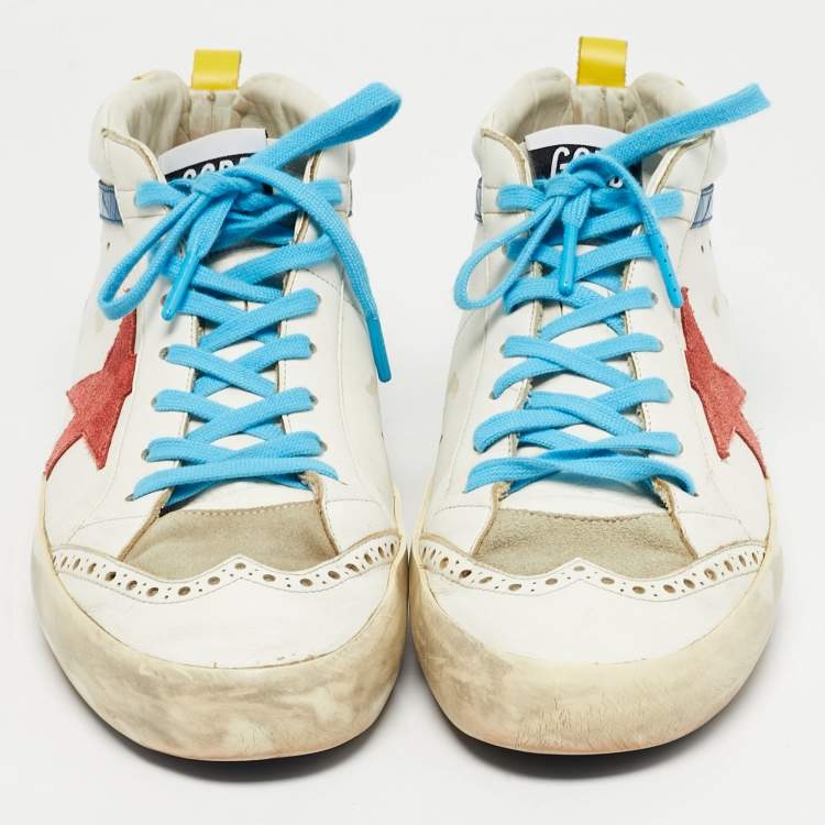 Pre Owned Golden Goose White Croc Embossed Leather and Leather mid star Mid Top Sneakers Size 43