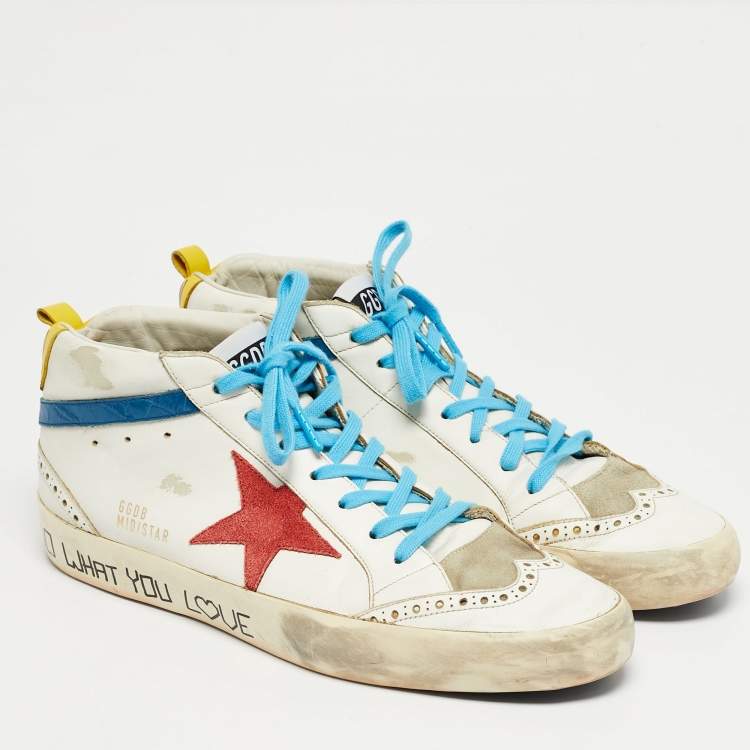 Pre Owned Golden Goose White Croc Embossed Leather and Leather mid star Mid Top Sneakers Size 43