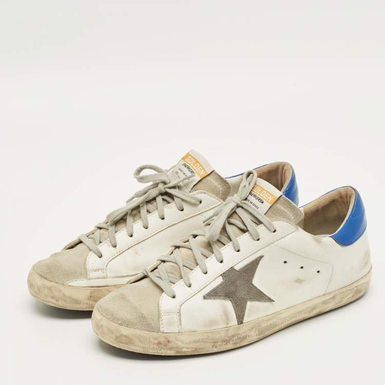 Pre Owned Golden Goose White/Grey Leather and Suede Super-star Lace Up Sneakers Size 43