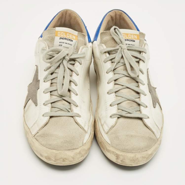 Pre Owned Golden Goose White/Grey Leather and Suede Super-star Lace Up Sneakers Size 43