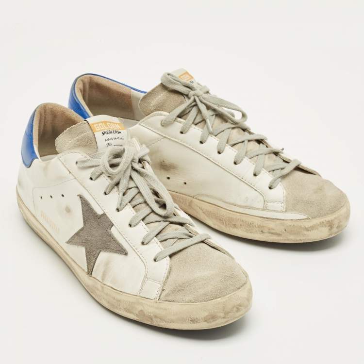 Pre Owned Golden Goose White/Grey Leather and Suede Super-star Lace Up Sneakers Size 43