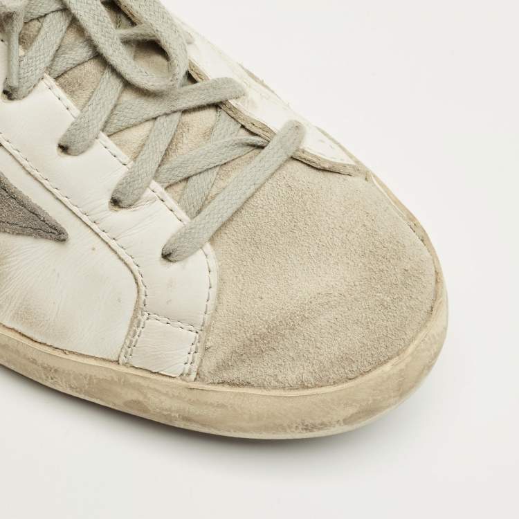 Pre Owned Golden Goose White/Grey Leather and Suede Super-star Lace Up Sneakers Size 43