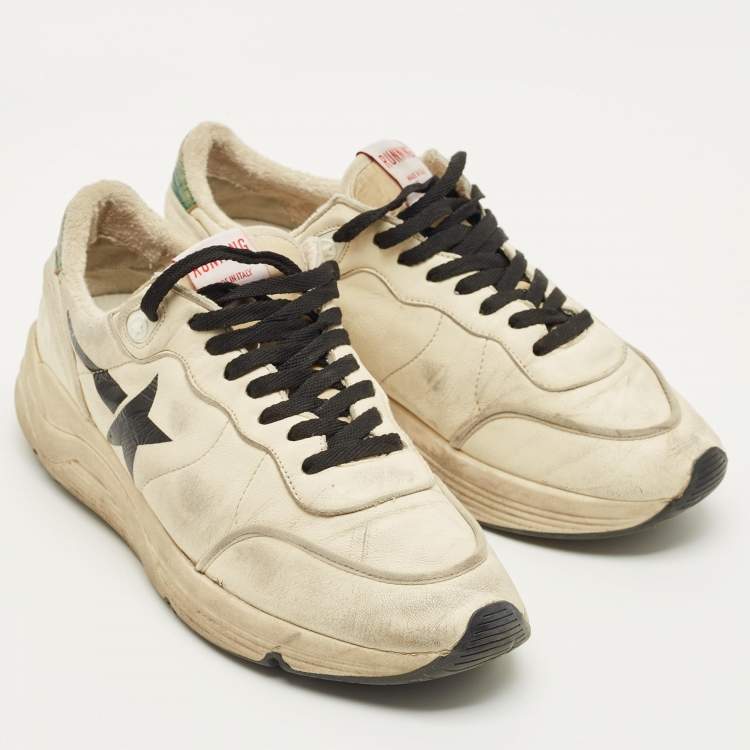 Pre Owned Golden Goose Running Size 43 Cream Leather Lace Up Sneakers